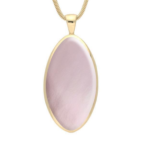 9ct Yellow Gold Pink Mother of Pearl Large Oval Necklace - Yellow Gold