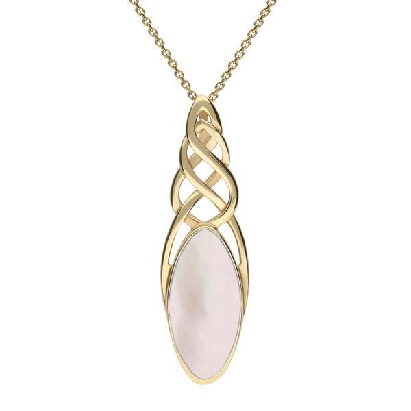9ct Yellow Gold Pink Mother of Pearl Long Marquise Celtic Necklace - Option1 Value