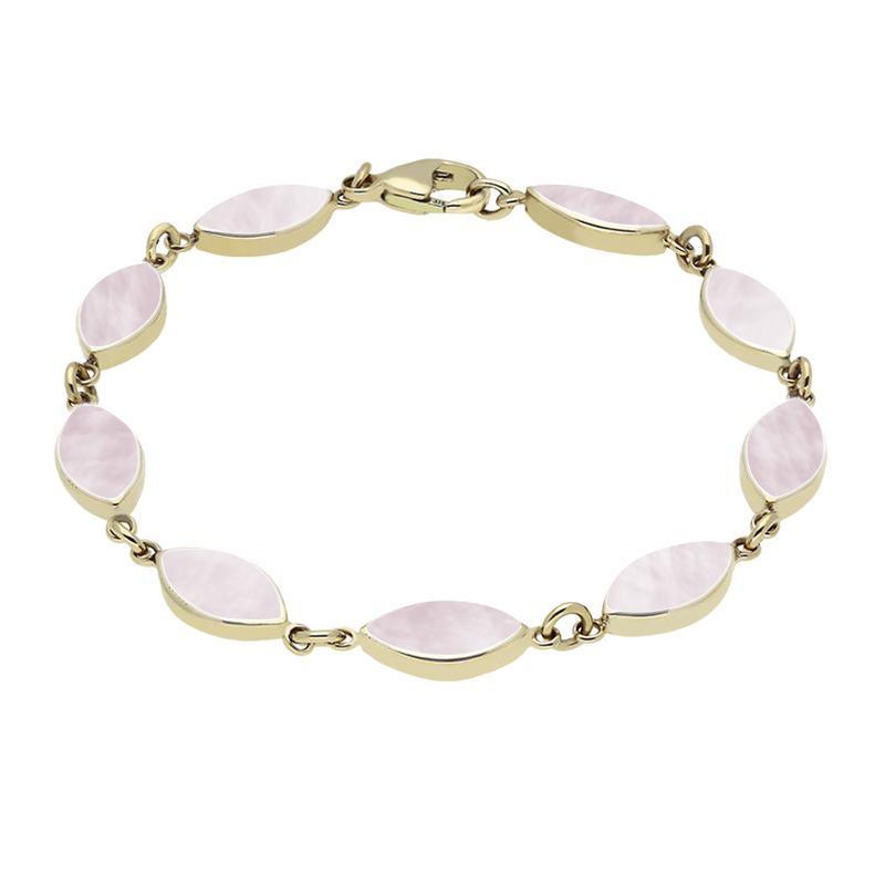 9ct Yellow Gold Pink Mother of Pearl Marquise Bracelet - Yellow Gold
