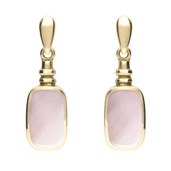 9ct Yellow Gold Pink Mother of Pearl Oblong Bottle Top Drop Earrings - Yellow Gold