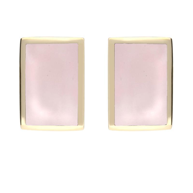 9ct Yellow Gold Pink Mother of Pearl Oblong Stud Earrings - Yellow Gold