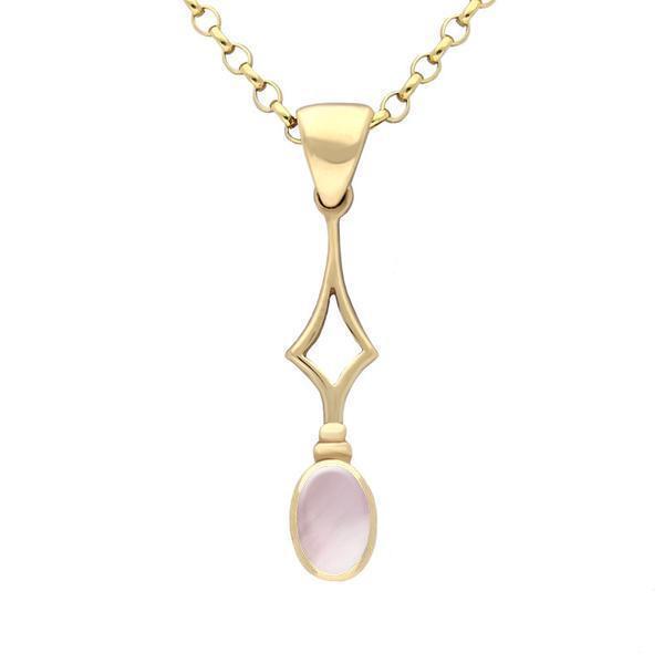 9ct Yellow Gold Pink Mother of Pearl Oval Drop Necklace - Yellow Gold