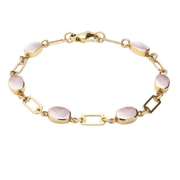 9ct Yellow Gold Pink Mother of Pearl Oval Linked Bracelet - Yellow Gold