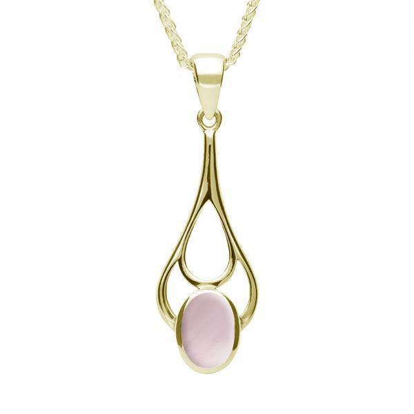 9ct Yellow Gold Pink Mother of Pearl Oval Spoon Necklace - Yellow Gold