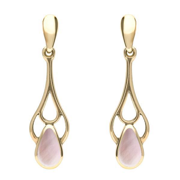 9ct Yellow Gold Pink Mother of Pearl Pear Spoon Earrings - Yellow Gold