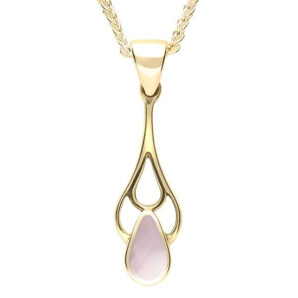 9ct Yellow Gold Pink Mother of Pearl Pear Spoon Necklace - Yellow Gold
