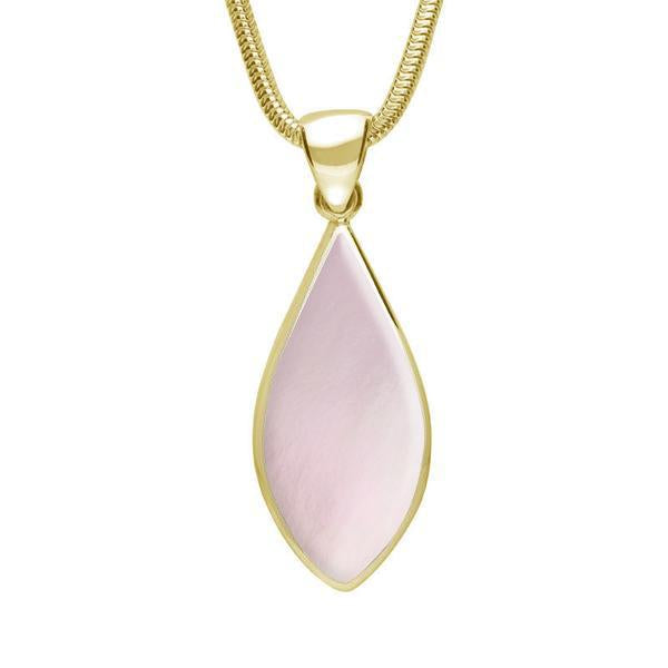 9ct Yellow Gold Pink Mother of Pearl Pointed Pear Necklace - Yellow Gold