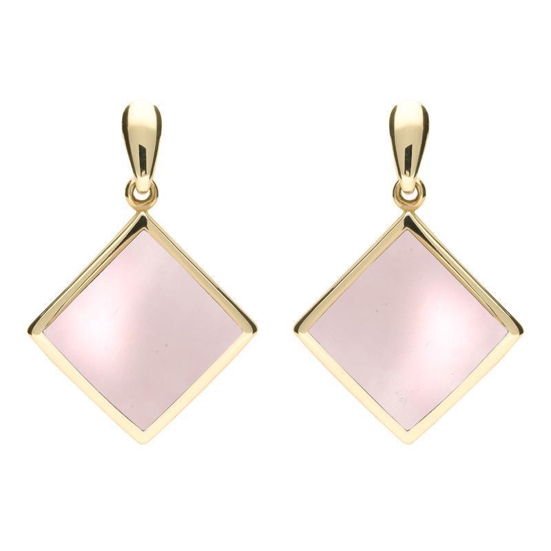 9ct Yellow Gold Pink Mother of Pearl Rhombus Drop Earrings - Yellow Gold