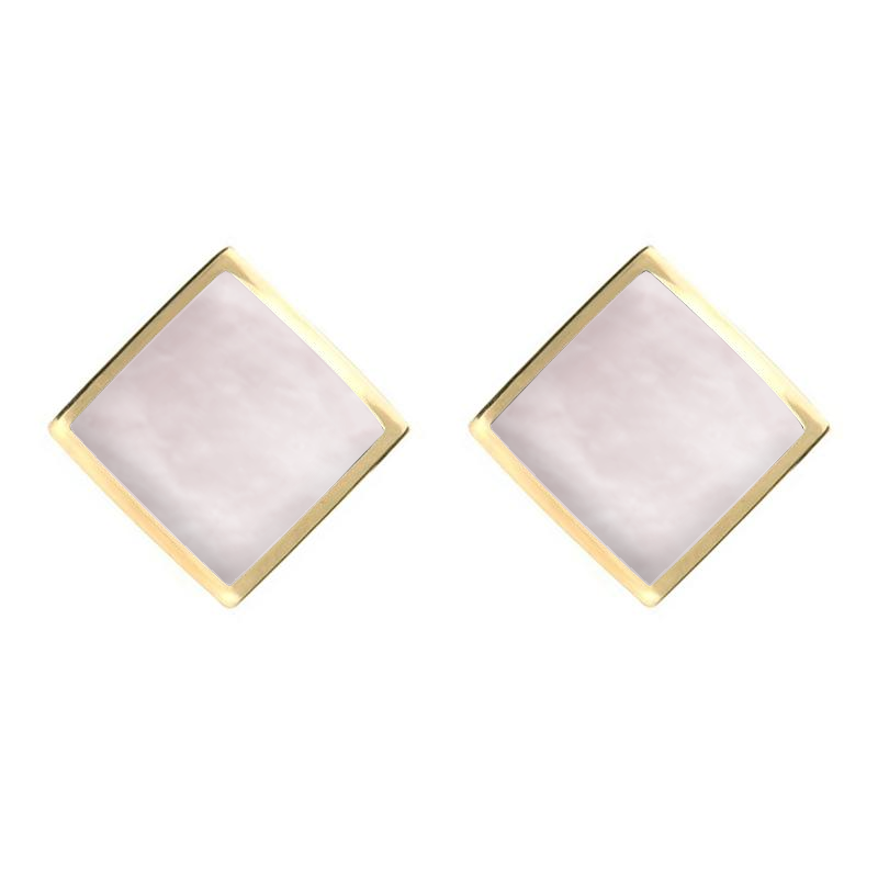 9ct Yellow Gold Pink Mother of Pearl Rhombus Earrings - Yellow Gold