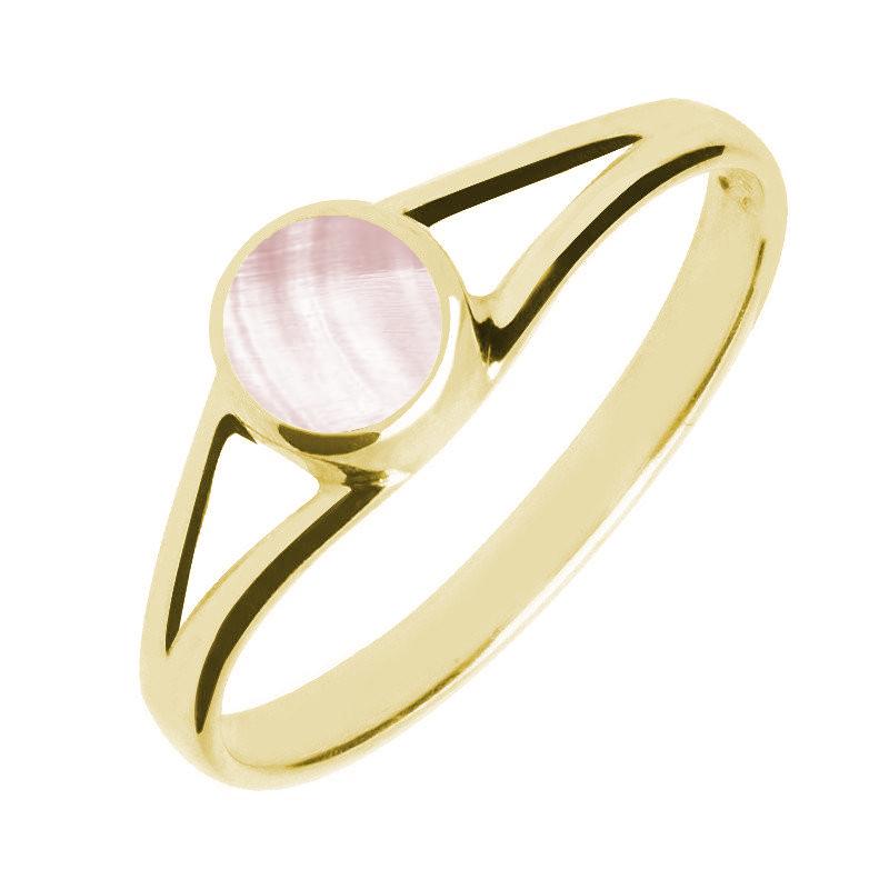 9ct Yellow Gold Pink Mother of Pearl Round Split Shoulder Ring - Yellow Gold