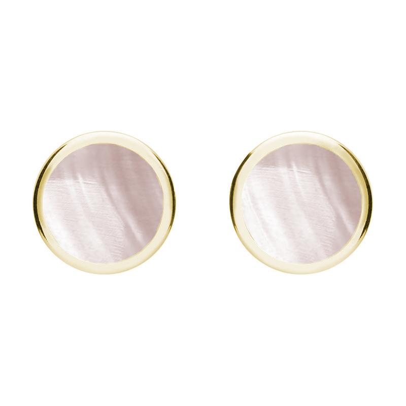 9ct Yellow Gold Pink Mother of Pearl Round Stud Earrings - Yellow Gold