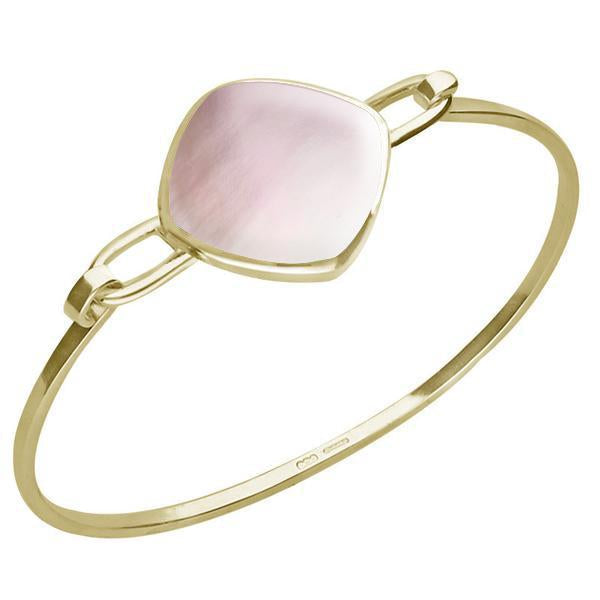 9ct Yellow Gold Pink Mother of Pearl Slim Cushion Bangle - Option1 Value
