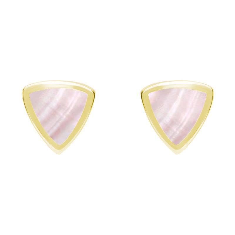 9ct Yellow Gold Pink Mother of Pearl Small Curved Triangle Stud Earrings - Yellow Gold