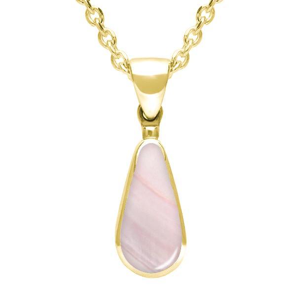9ct Yellow Gold Pink Mother of Pearl Small Pear Necklace