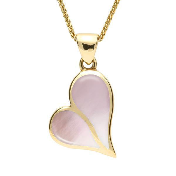 9ct Yellow Gold Pink Mother of Pearl Heart Necklace - Yellow Gold