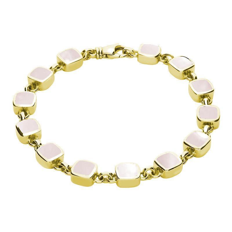 9ct Yellow Gold Pink Mother of Pearl Square Cushion Bracelet - Yellow Gold