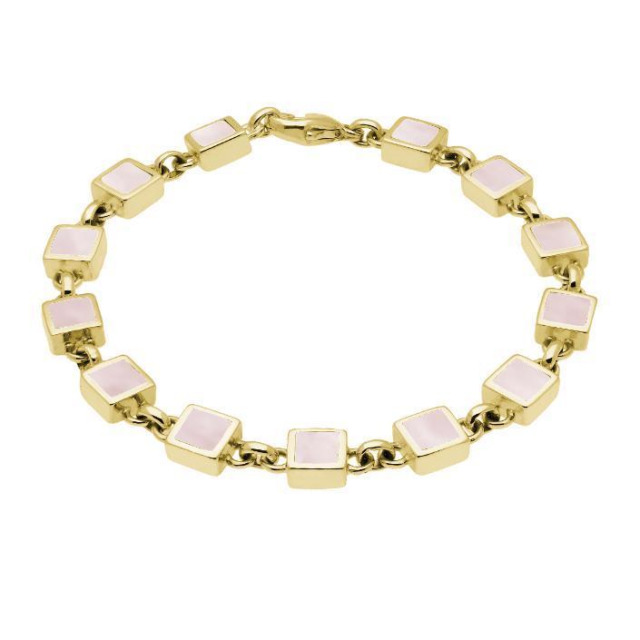 9ct Yellow Gold Pink Mother of Pearl Square Stone Bracelet - Option1 Value Yellow Gold
