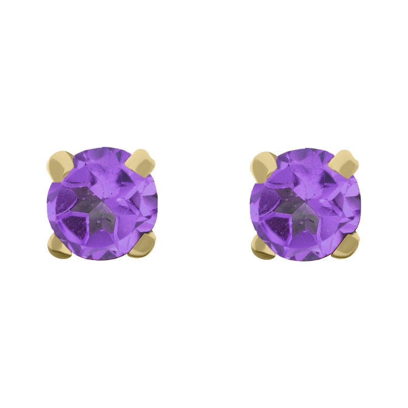 9ct Yellow Gold Sterling Silver Amethyst Stepping Stones 5mm Round Claw Set Stud Earrings