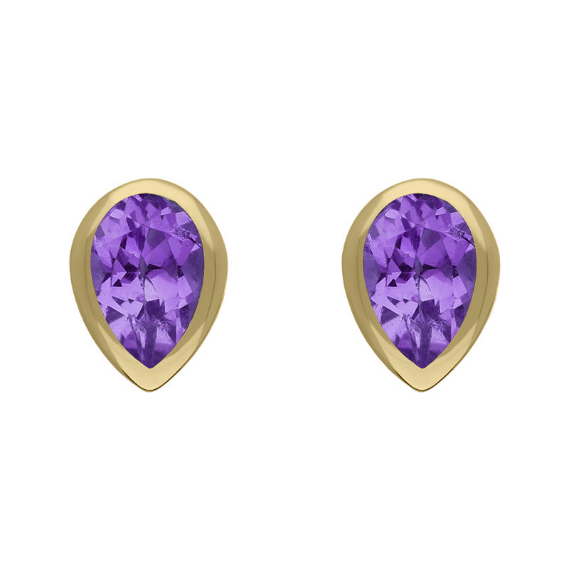 9ct Yellow Gold Sterling Silver Amethyst Stepping Stones 5x7mm Pear Stud Earrings