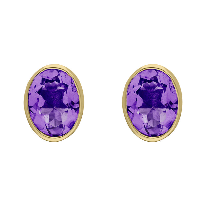 9ct Yellow Gold Sterling Silver Amethyst Stepping Stones 6x8mm Oval Stud Earrings