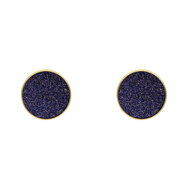 9ct Yellow Gold Sterling Silver Blue Goldstone Stepping Stones Bead Cup Stud Earrings