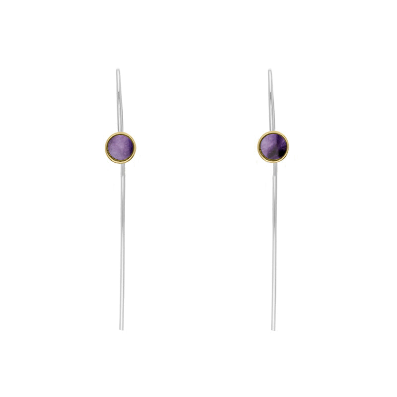 9ct Yellow Gold Sterling Silver Blue John Stepping Stones 5mm Round Hook Earrings