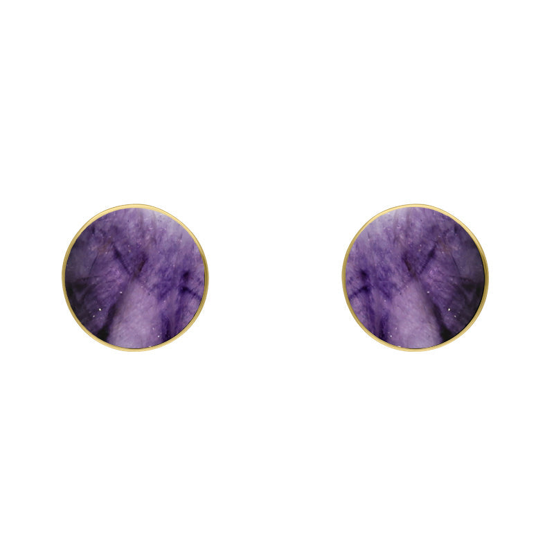 9ct Yellow Gold Sterling Silver Blue John Stepping Stones Bead Cup Stud Earrings