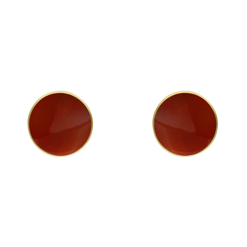 9ct Yellow Gold Sterling Silver Carnelian Stepping Stones Bead Cup Stud Earrings