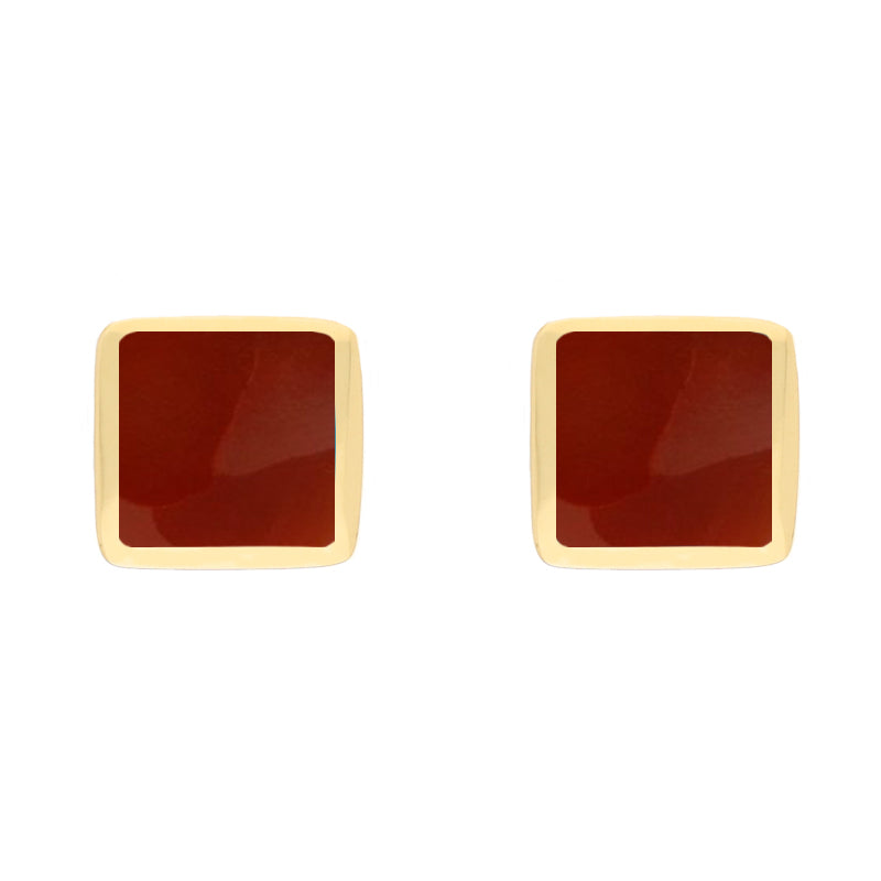 9ct Yellow Gold Sterling Silver Carnelian Stepping Stones Square Stud Earrings