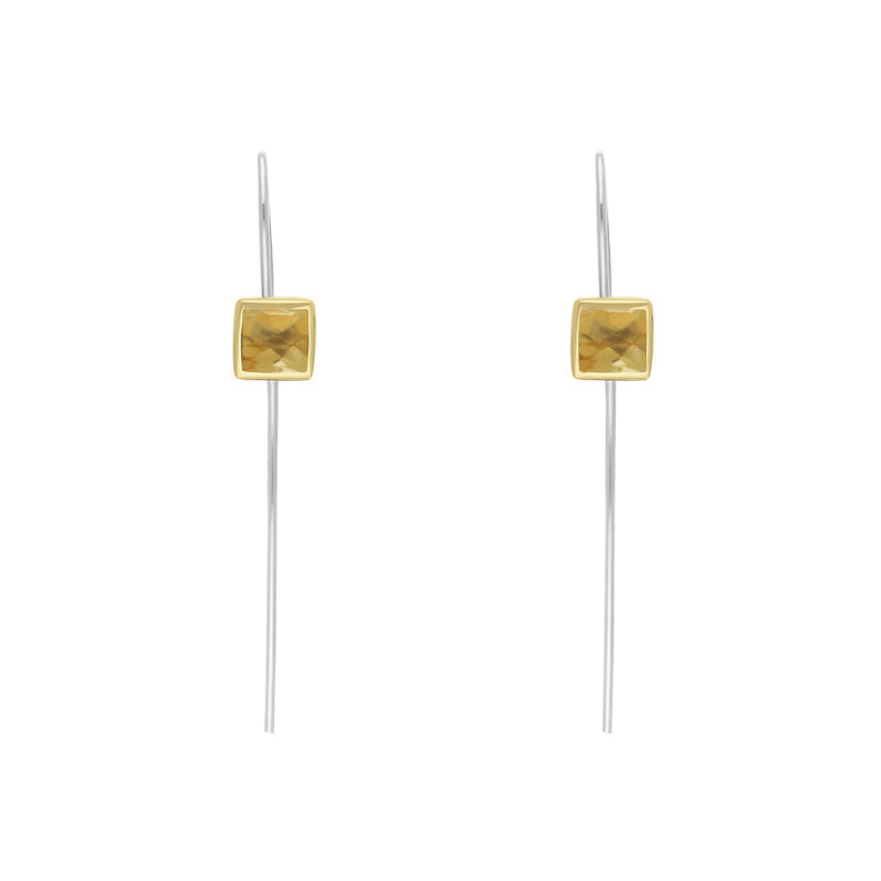 9ct Yellow Gold Sterling Silver Citrine Stepping Stones 5mm Square Hook Earrings