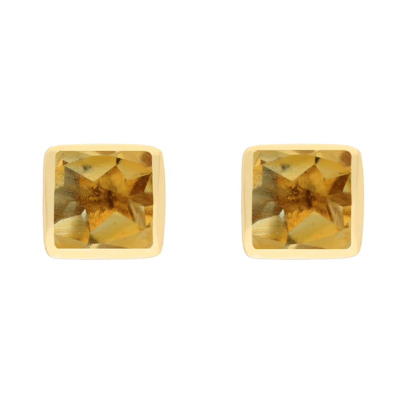 9ct Yellow Gold Sterling Silver Citrine Stepping Stones Square Stud Earrings