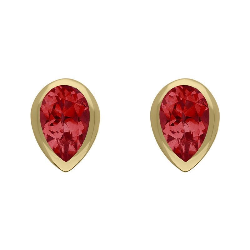 9ct Yellow Gold Sterling Silver Garnet Stepping Stones 5x7mm Pear Stud Earrings
