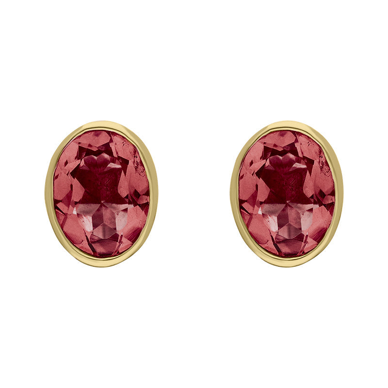 9ct Yellow Gold Sterling Silver Garnet Stepping Stones 6x8mm Oval Stud Earrings
