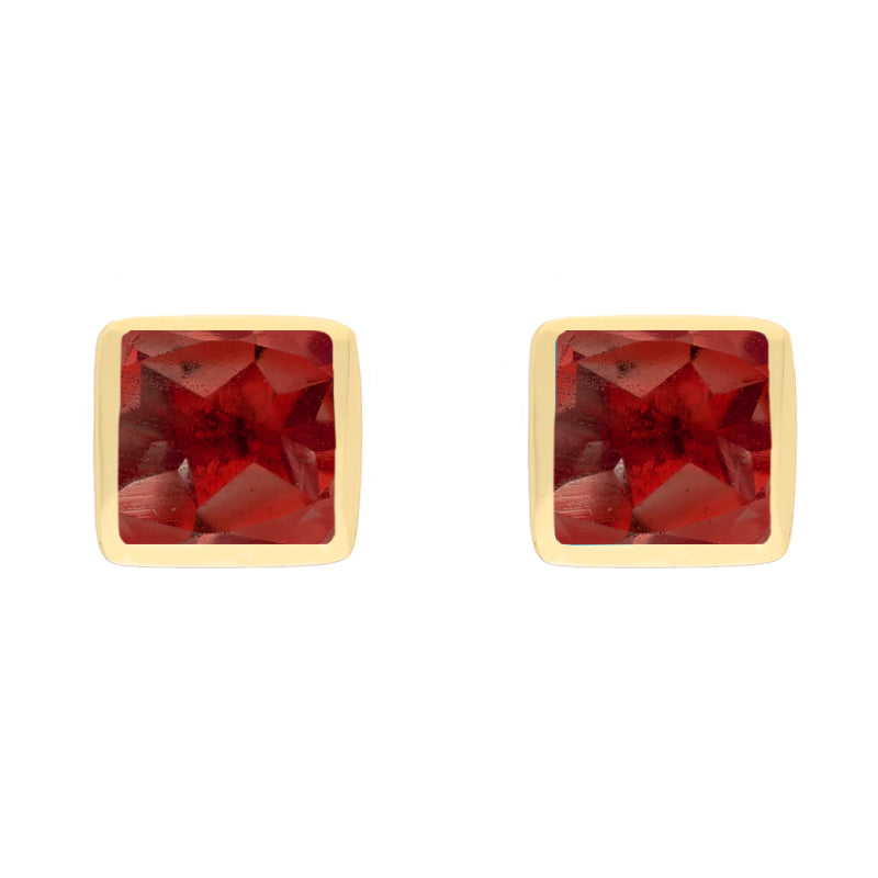 9ct Yellow Gold Sterling Silver Garnet Stepping Stones Square Stud Earrings