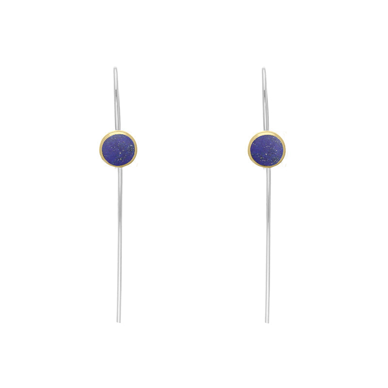9ct Yellow Gold Sterling Silver Lapis Lazuli Stepping Stones 5mm Round Hook Earrings