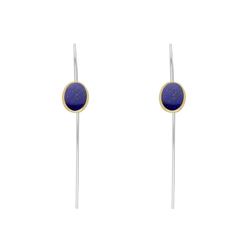 9ct Yellow Gold Sterling Silver Lapis Lazuli Stepping Stones 6x8mm Oval Hook Earrings