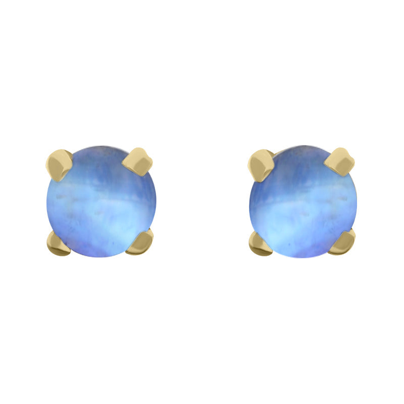 9ct Yellow Gold Sterling Silver Moonstone Stepping Stones 5mm Round Claw Set Stud Earrings