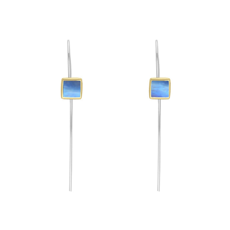 9ct Yellow Gold Sterling Silver Moonstone Stepping Stones 5mm Square Hook Earrings