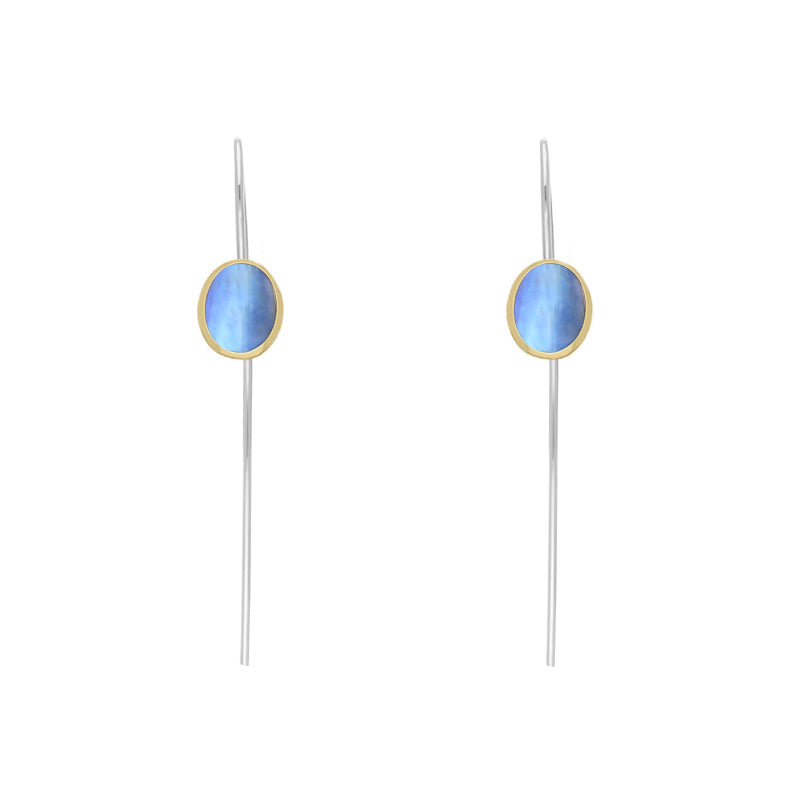 9ct Yellow Gold Sterling Silver Moonstone Stepping Stones 6x8mm Oval Hook Earrings
