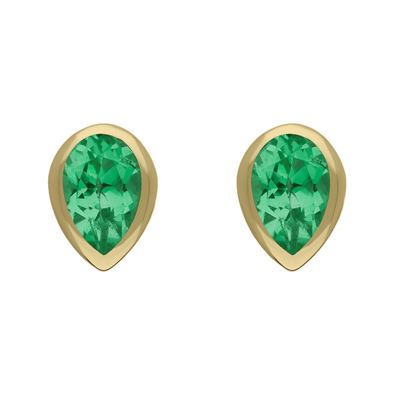 9ct Yellow Gold Sterling Silver Peridot Stepping Stones 5x7mm Pear Stud Earrings