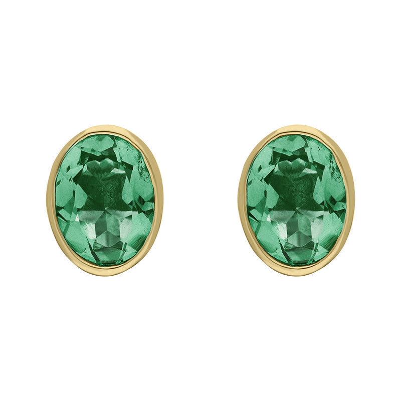 9ct Yellow Gold Sterling Silver Peridot Stepping Stones 6x8mm Oval Stud Earrings