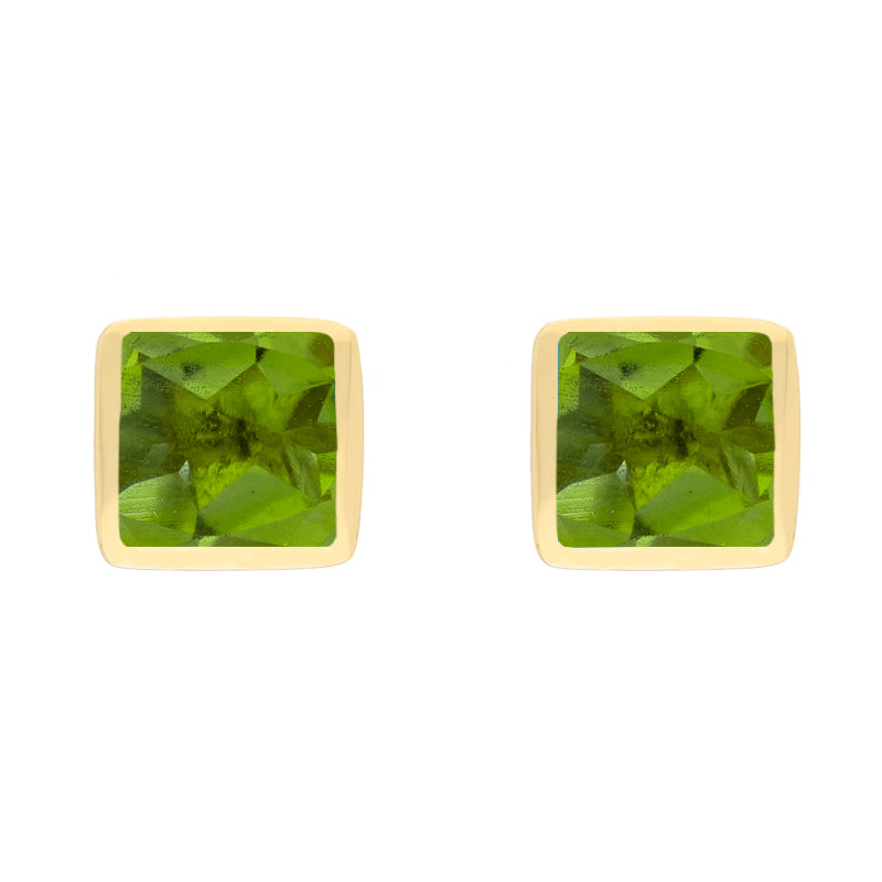 9ct Yellow Gold Sterling Silver Peridot Stepping Stones Square Stud Earrings