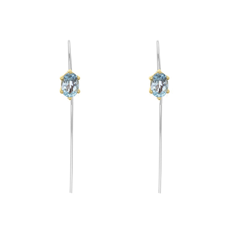 9ct Yellow Gold Sterling Silver Topaz Stepping Stones 4x7mm Oval Claw Set Hook Earrings
