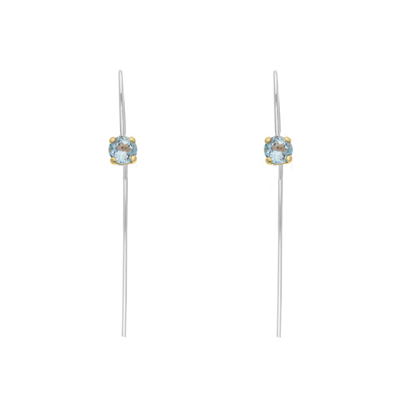 9ct Yellow Gold Sterling Silver Topaz Stepping Stones 5mm Round Claw Set Hook Earrings