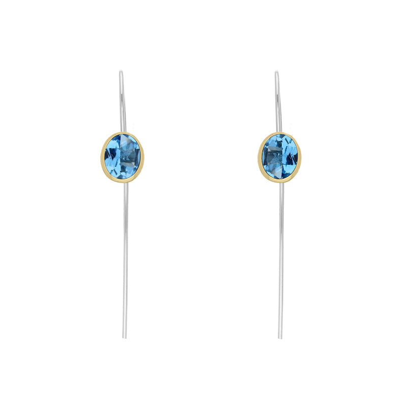 9ct Yellow Gold Sterling Silver Topaz Stepping Stones 6x8mm Oval Hook Earrings