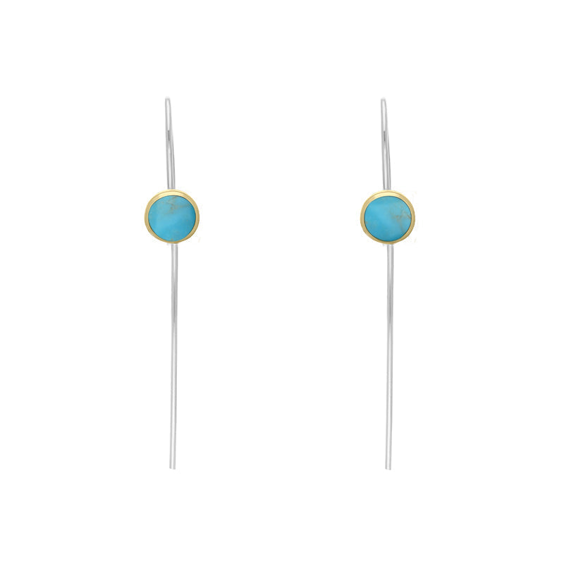 9ct Yellow Gold Sterling Silver Turquoise Stepping Stones 5mm Round Hook Earrings