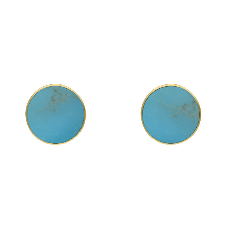 9ct Yellow Gold Sterling Silver Turquoise Stepping Stones Bead Cup Stud Earrings