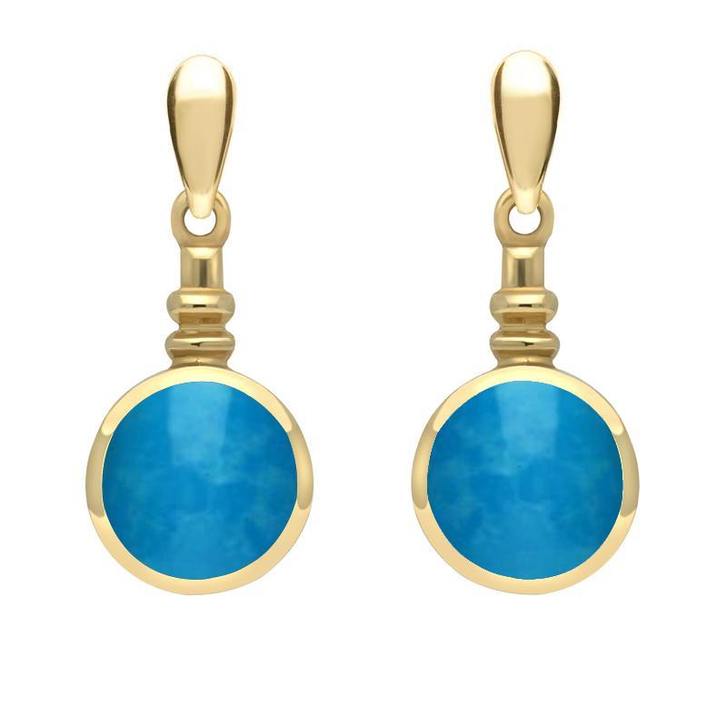 9ct Yellow Gold Turquoise Bottle Top Drop Earrings - Yellow Gold