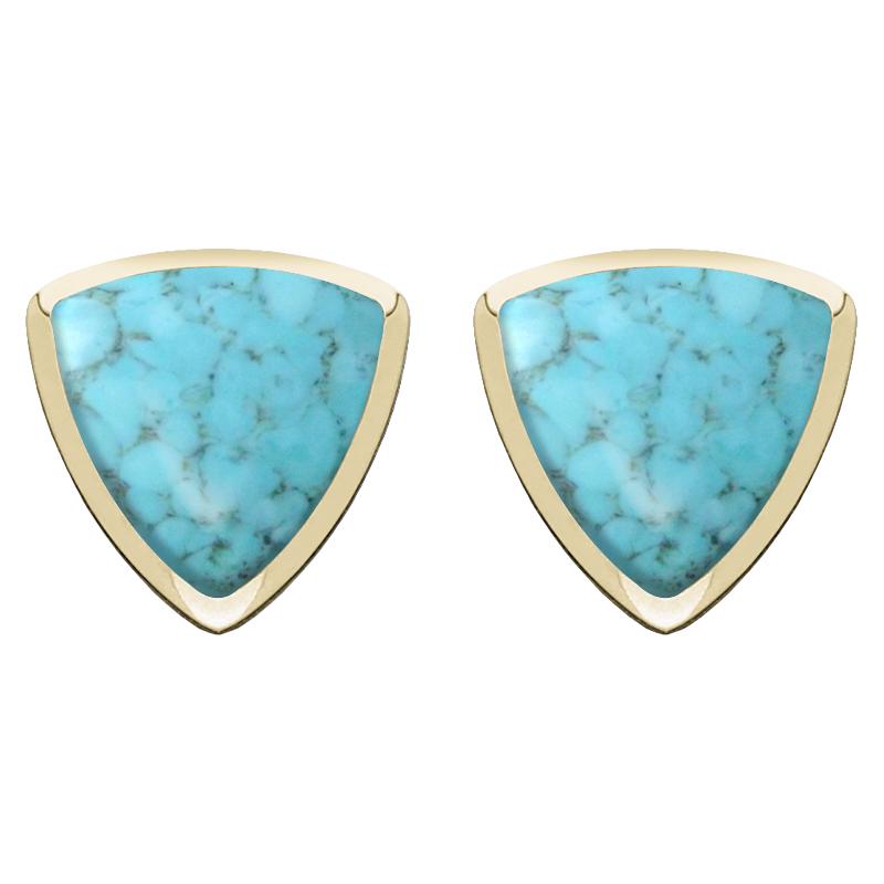 9ct Yellow Gold Turquoise Curved Triangle Stud Earrings - Yellow Gold