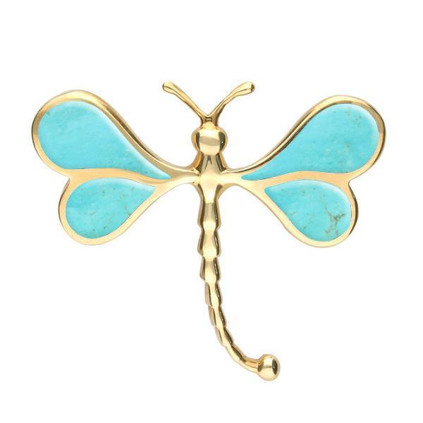 9ct Yellow Gold Turquoise Dragonfly Brooch - Yellow Gold